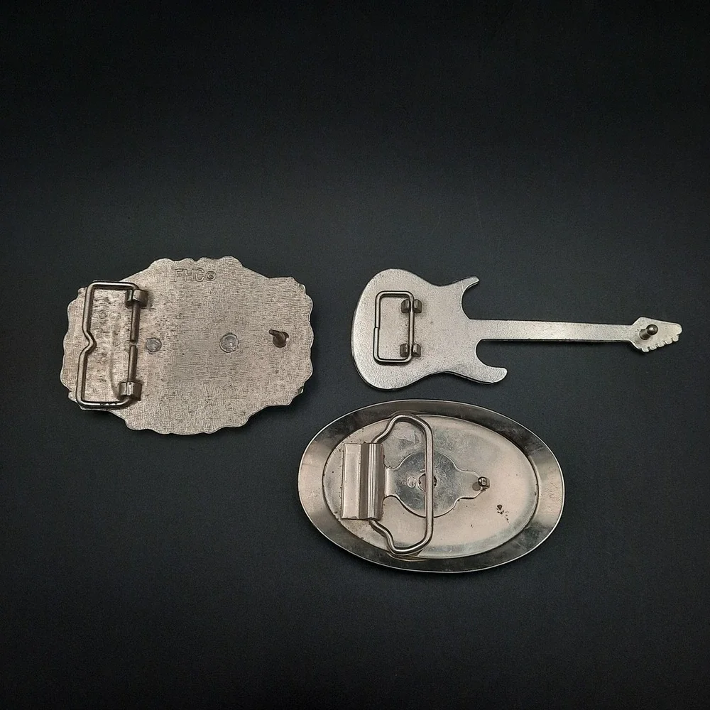 Vintage Belt Buckle‎ Lot with Jeep, Guitar & Bird Designs – FHC & FUCO Stamped